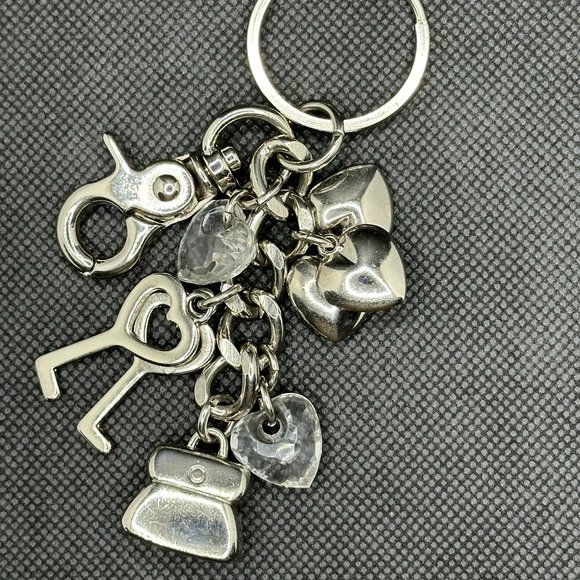 Kathy Van Zeeland Signature Bag/Heart/Keys Bag Charm Key Chain Silver Toned - Picture 3 of 14